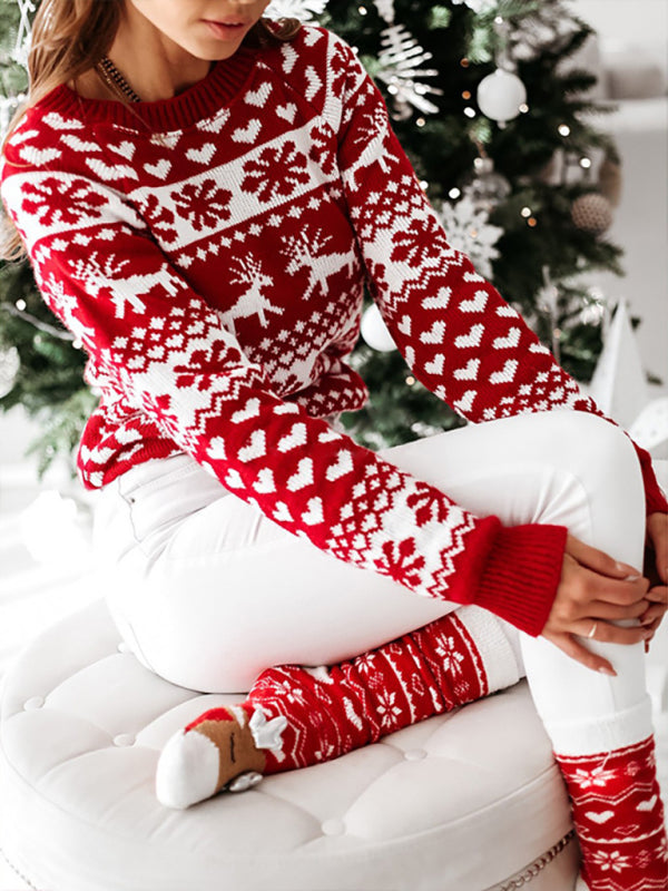 Women's Christmas Elk Long Sleeve Knit Sweater - THE QUEEN RUNWAY