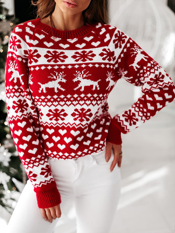 Women's Christmas Elk Long Sleeve Knit Sweater - THE QUEEN RUNWAY