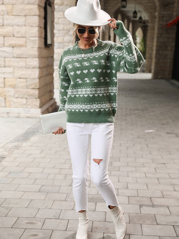 Women's Pullover Knit Contrast Jacquard Christmas Sweater - THE QUEEN RUNWAY