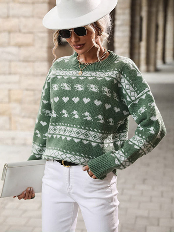 Women's Pullover Knit Contrast Jacquard Christmas Sweater - THE QUEEN RUNWAY