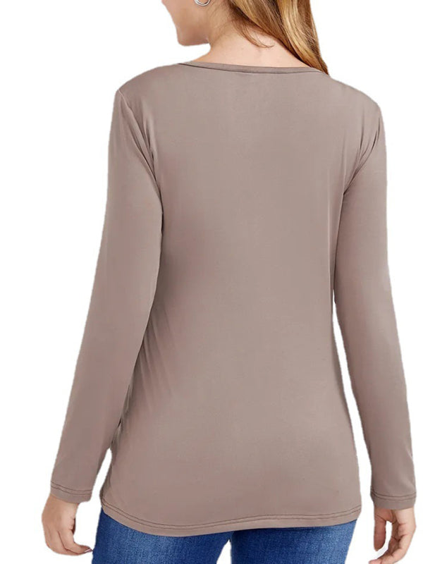 Women’s Chest Wrap Tie Maternity Nursing Blouse With Long Sleeves - THE QUEEN RUNWAY