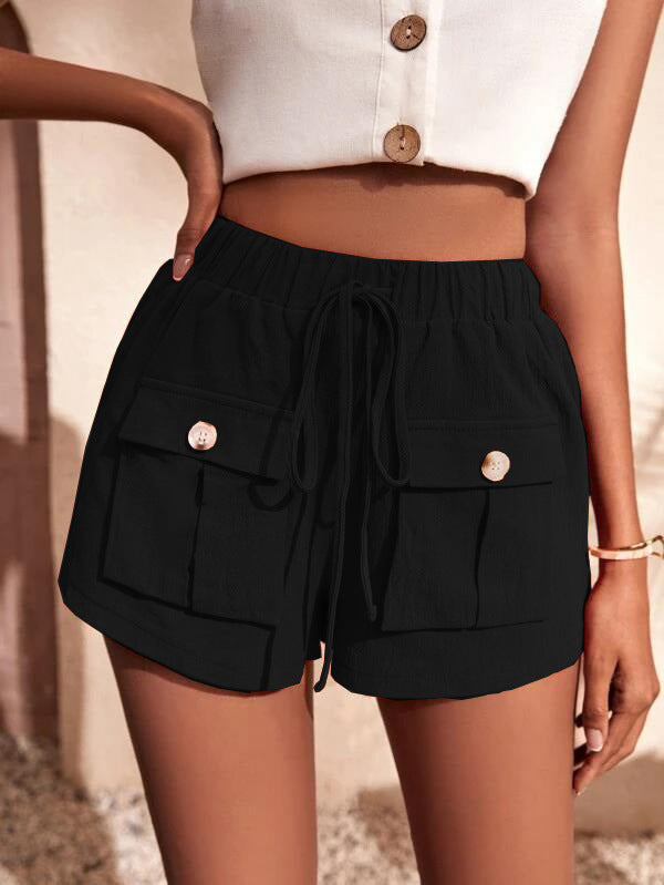 Cargo Shorts Pocket Loose Mid Rise Drawstring Straight Leg Pants - THE QUEEN RUNWAY