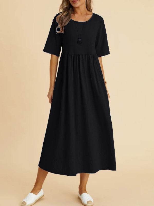 Loose Round Neck Half Sleeve Midi Dress - THE QUEEN RUNWAY